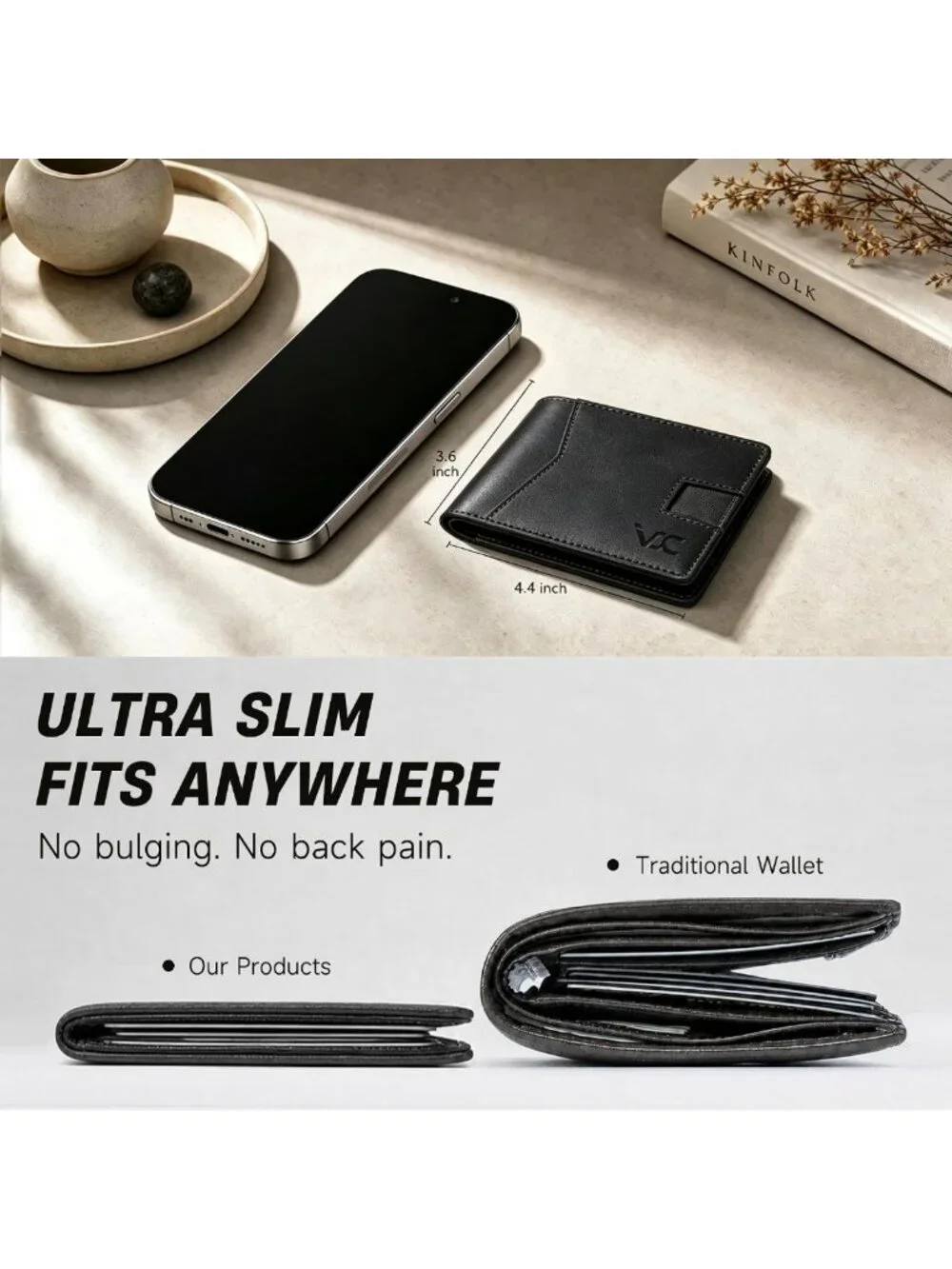 Slim Minimalist RFID Blocking Bifold Wallet for Men - Genuine Leather, ID